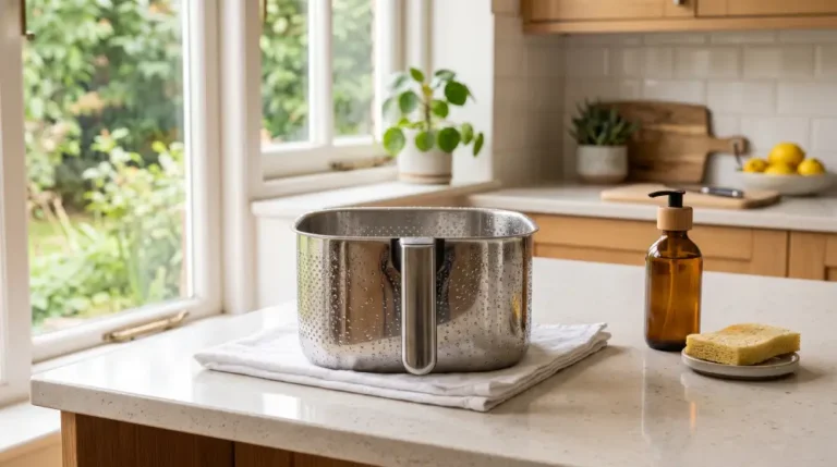Best way to clean an air fryer basket shown with a soft sponge and warm soapy water