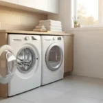 - Cleaning Tips Today Clean stainless steel washing machine drum with the door open in a bright laundry room