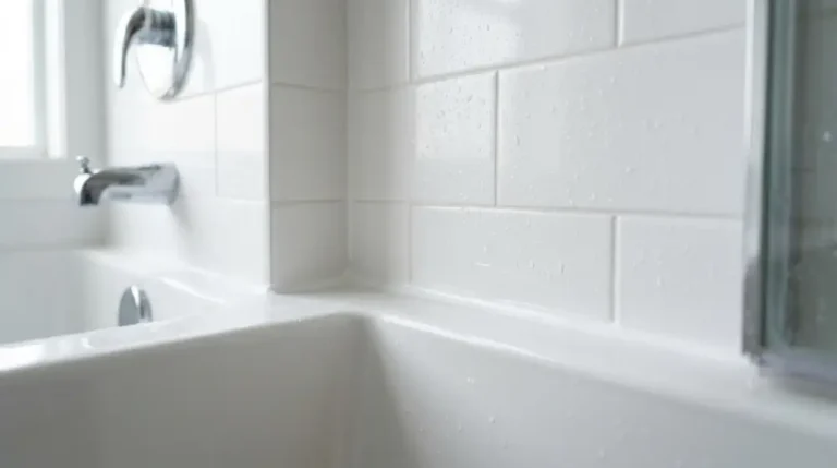 Clean white silicone caulk line along a bathtub and tiled shower wall