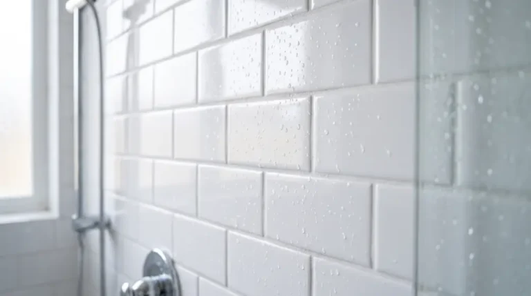 Clean white shower tiles with fresh grout lines and no mold