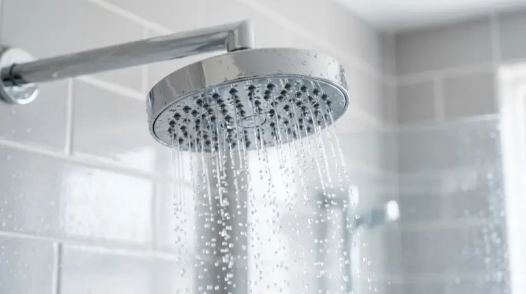 Clean shower head with water flowing evenly after being cleaned with vinegar
