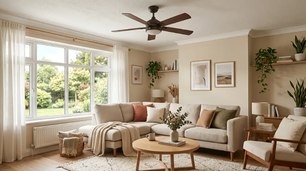 - Cleaning Tips Today Ceiling fan in a bright, clean living room being maintained without dust mess