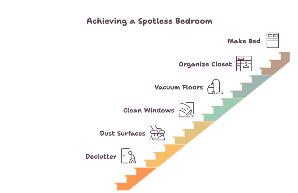 GQ - Cleaning Tips Today Diagonal pastel staircase chart showing a step-by-step process from bottom-left to top-right with color segments.