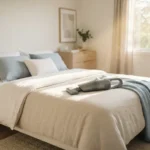 Handheld vacuum cleaning a fresh mattress in a bright bedroom, showing the best vacuum for mattresses in use